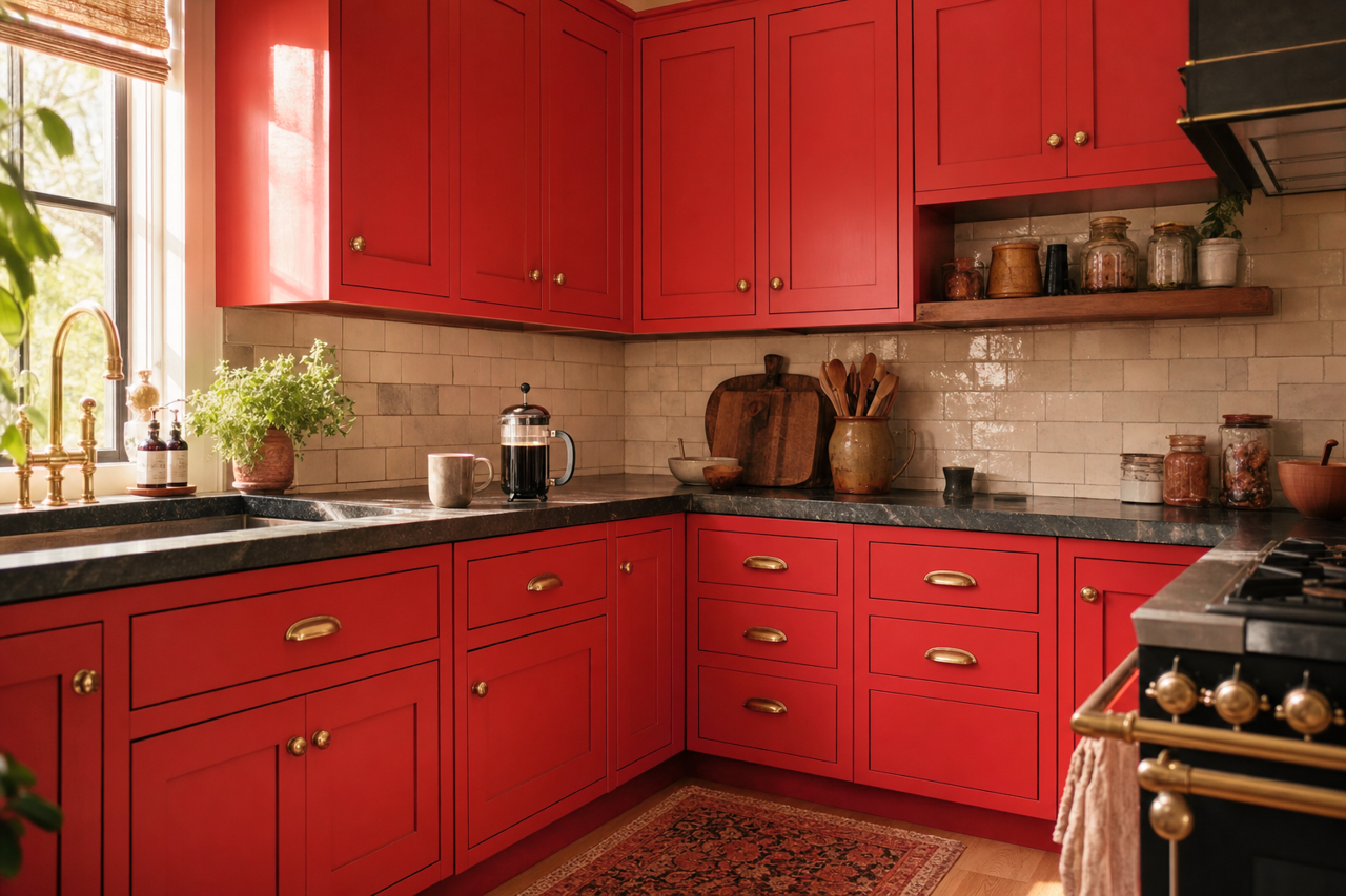 Ruby by Benjamin Moore on cabinets