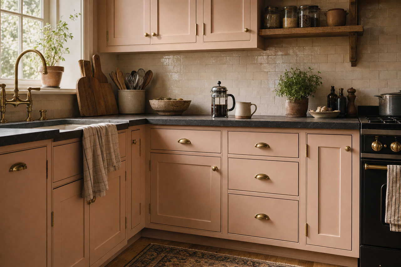 Blushing Bride by Valspar on cabinets
