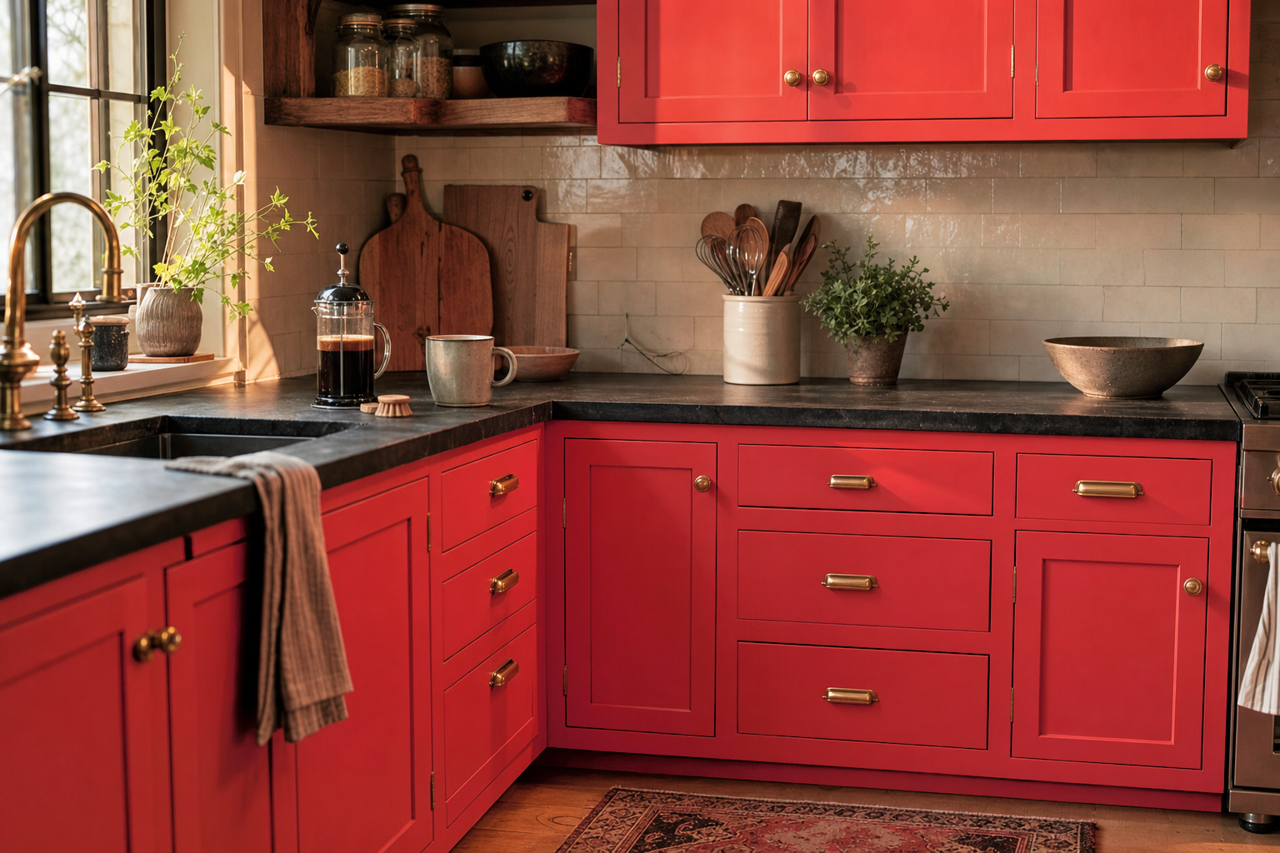 Bonfire by Benjamin Moore on cabinets