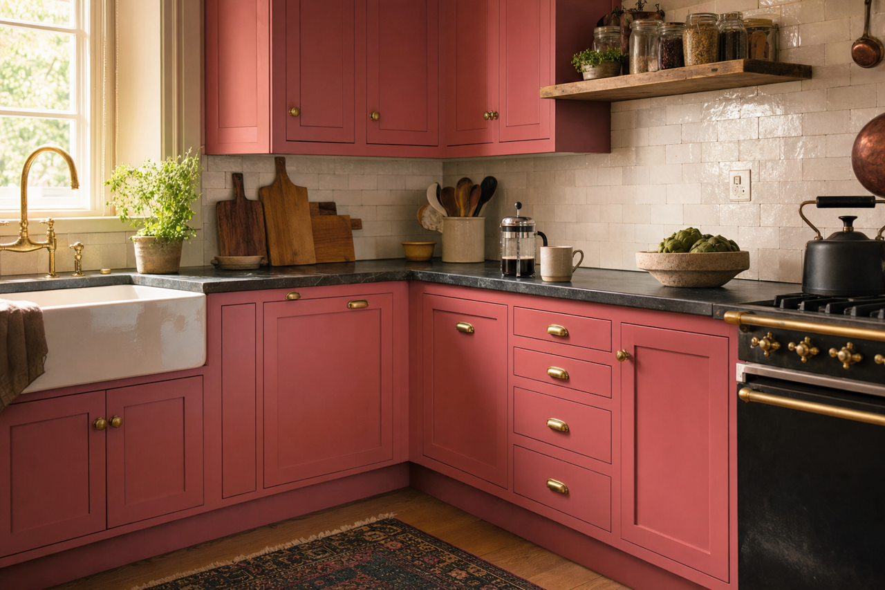 Deep Rose by Valspar on cabinets