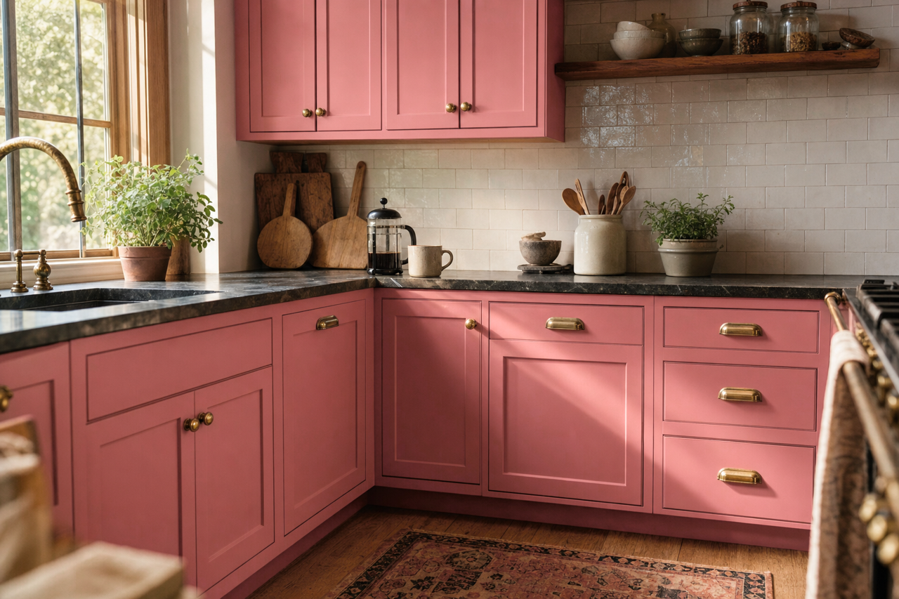 Playful Pink by Valspar on cabinets