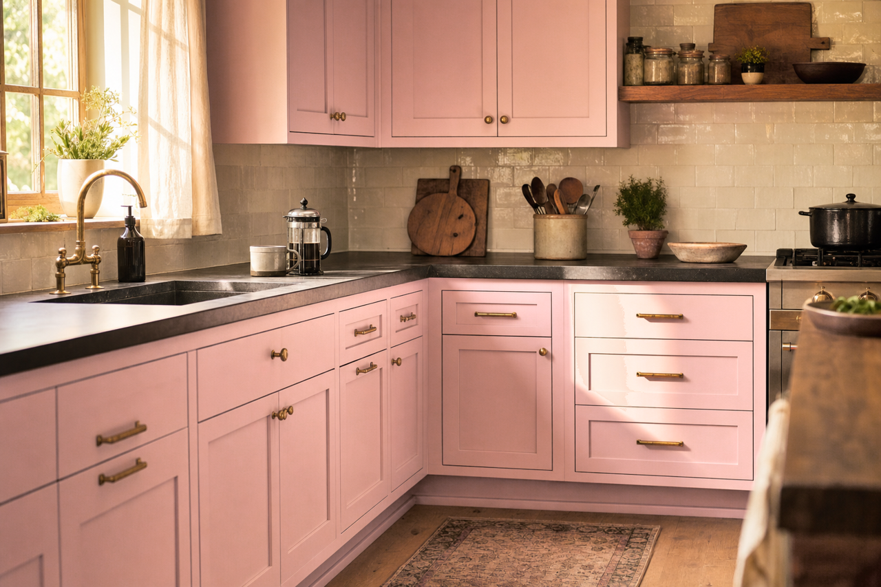 Tulip Petal by Valspar on cabinets
