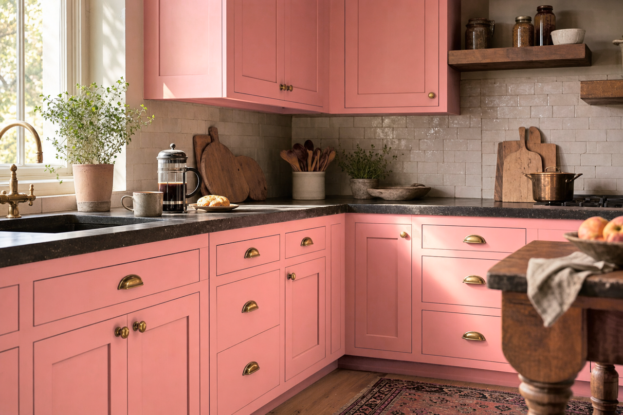 Juicy Peach by Valspar on cabinets