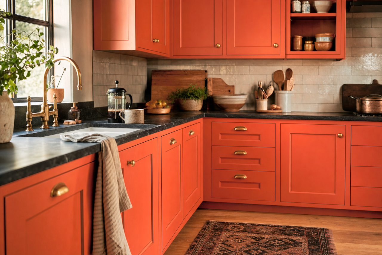 Autumn Blaze by Valspar on cabinets