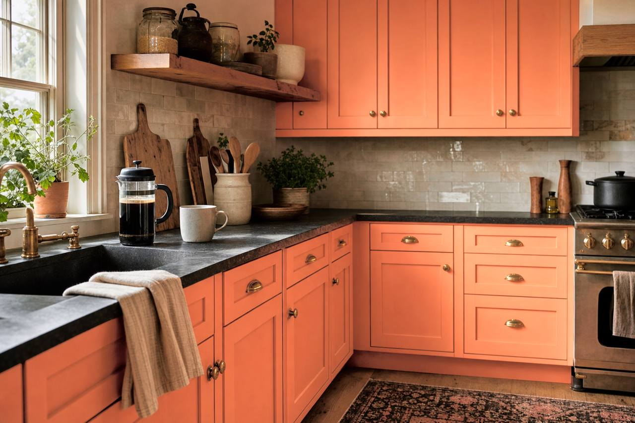 Orange Slice by Valspar on cabinets