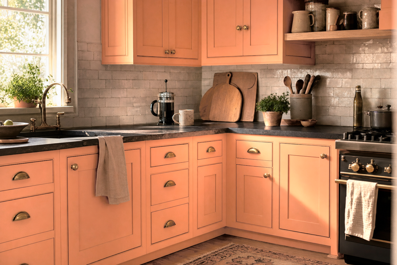 Ripe Melon by Valspar on cabinets