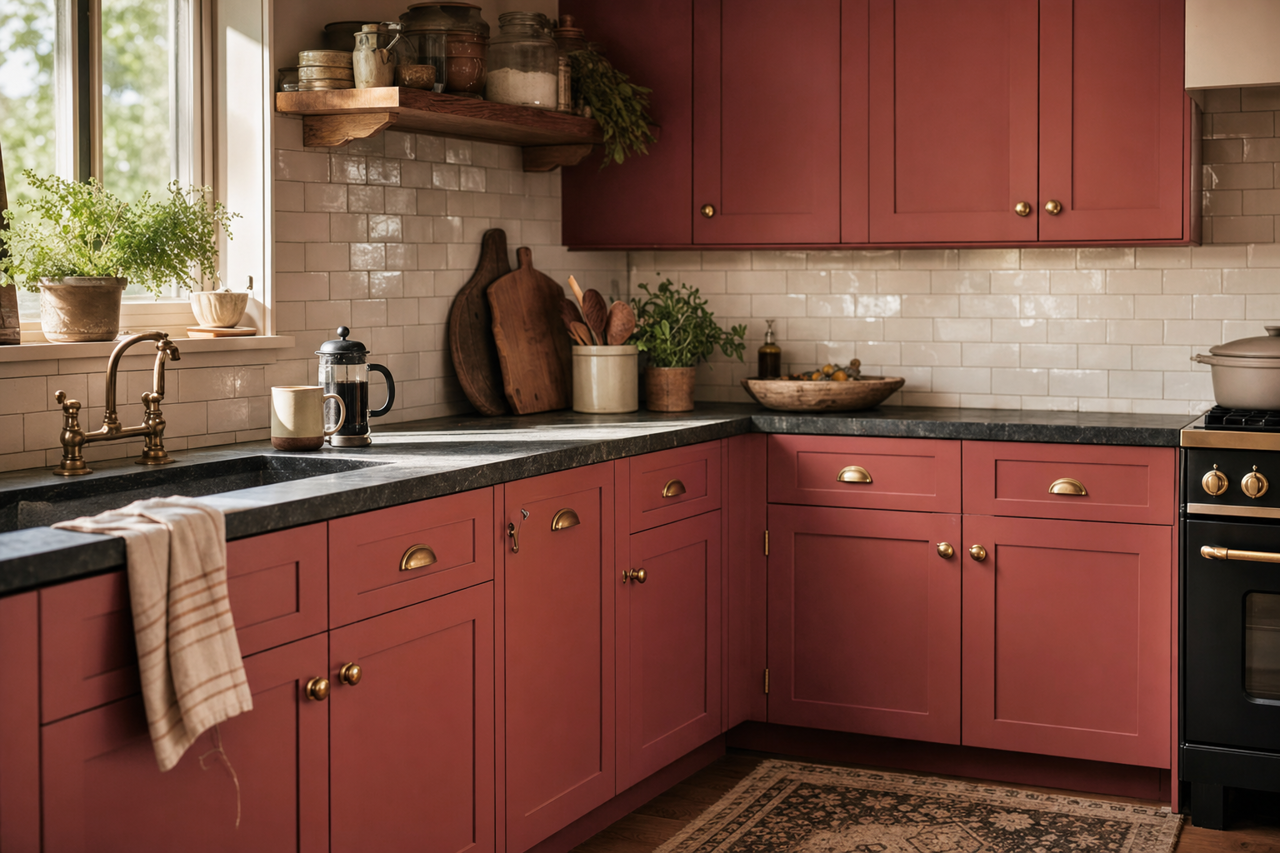 Decadent Red by Valspar on cabinets