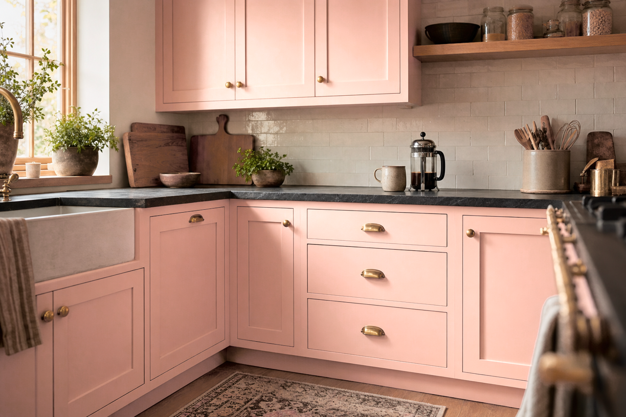Spring Linen by Valspar on cabinets
