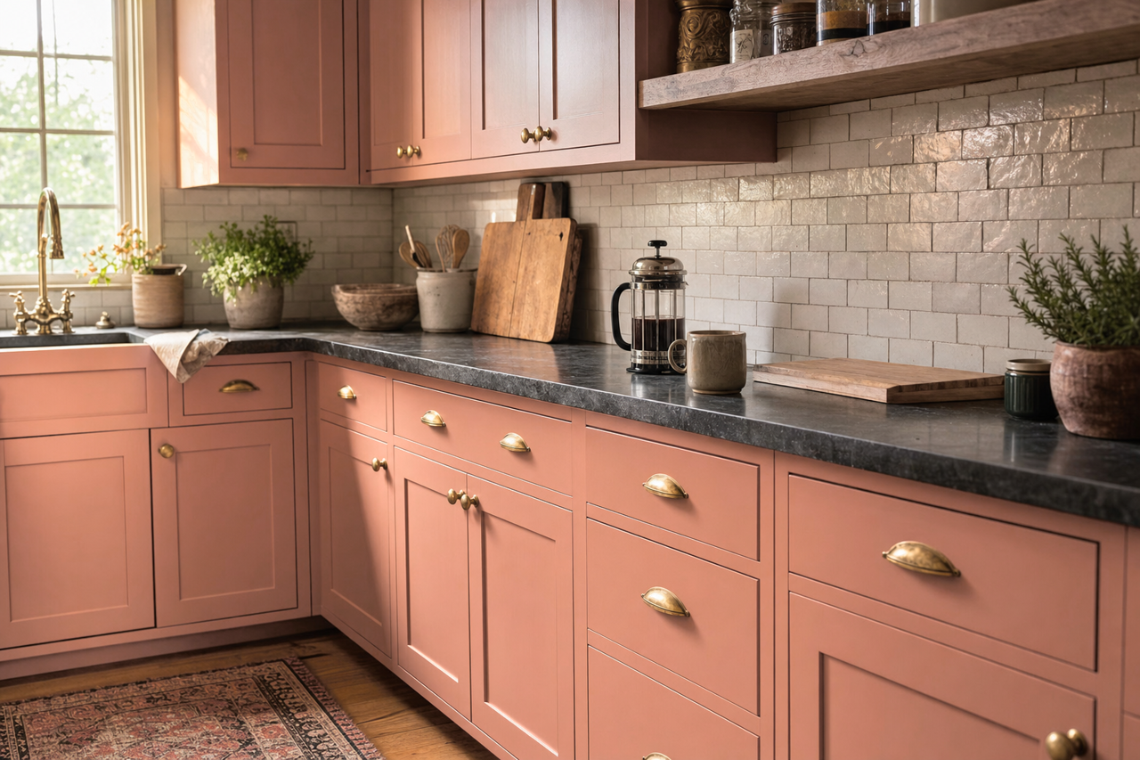 Western Pink by Valspar on cabinets