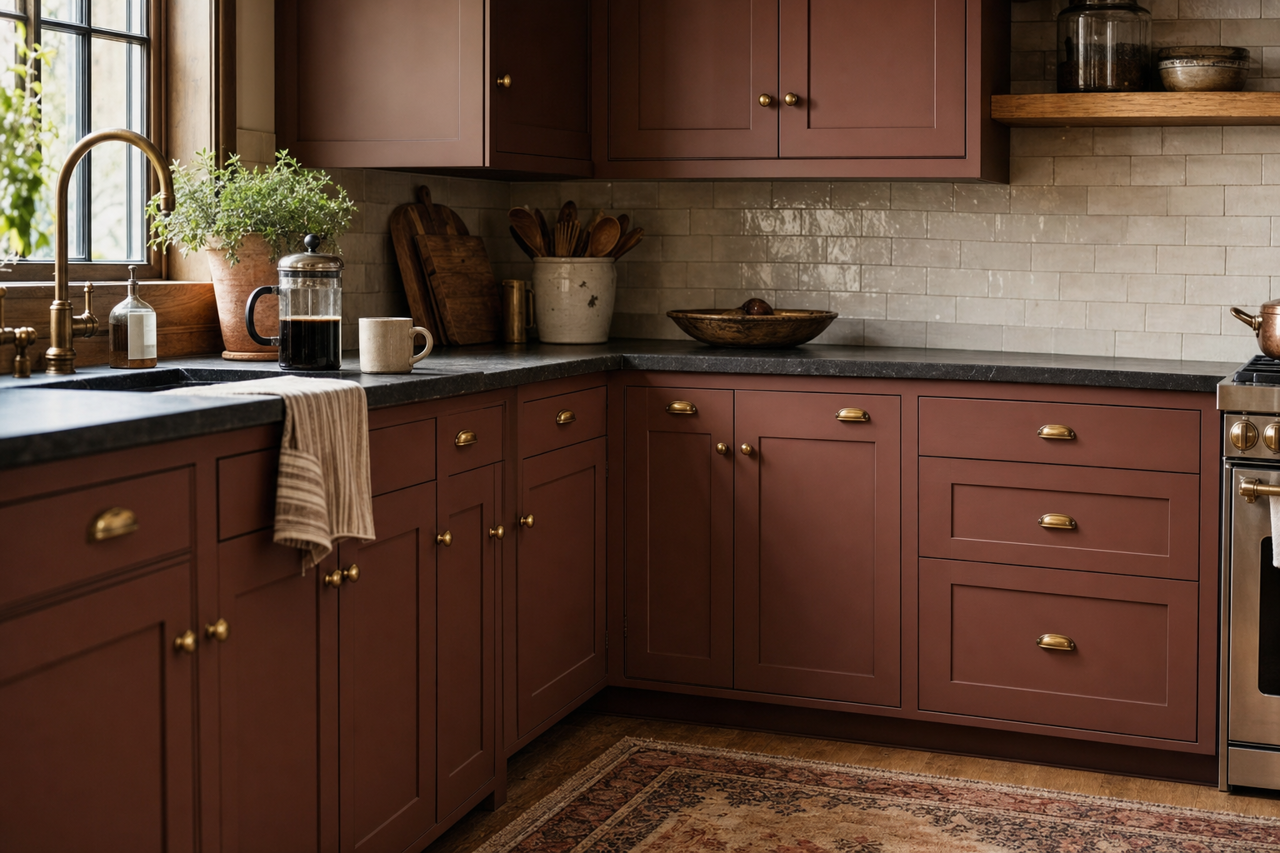 Tavern Mahogany by Valspar on cabinets