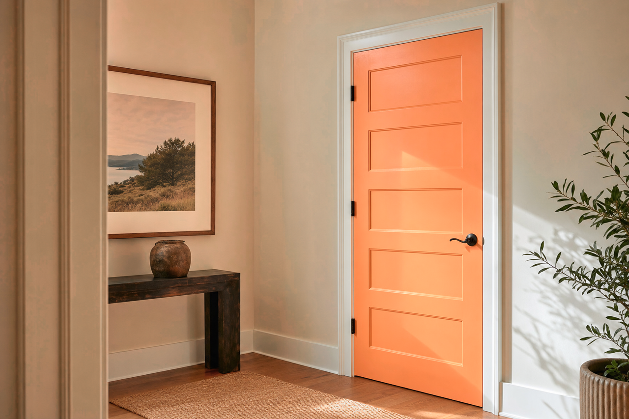 Orange Pecan by Valspar on interior-doors