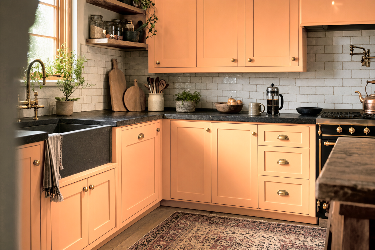 Warm Cider by Valspar on cabinets