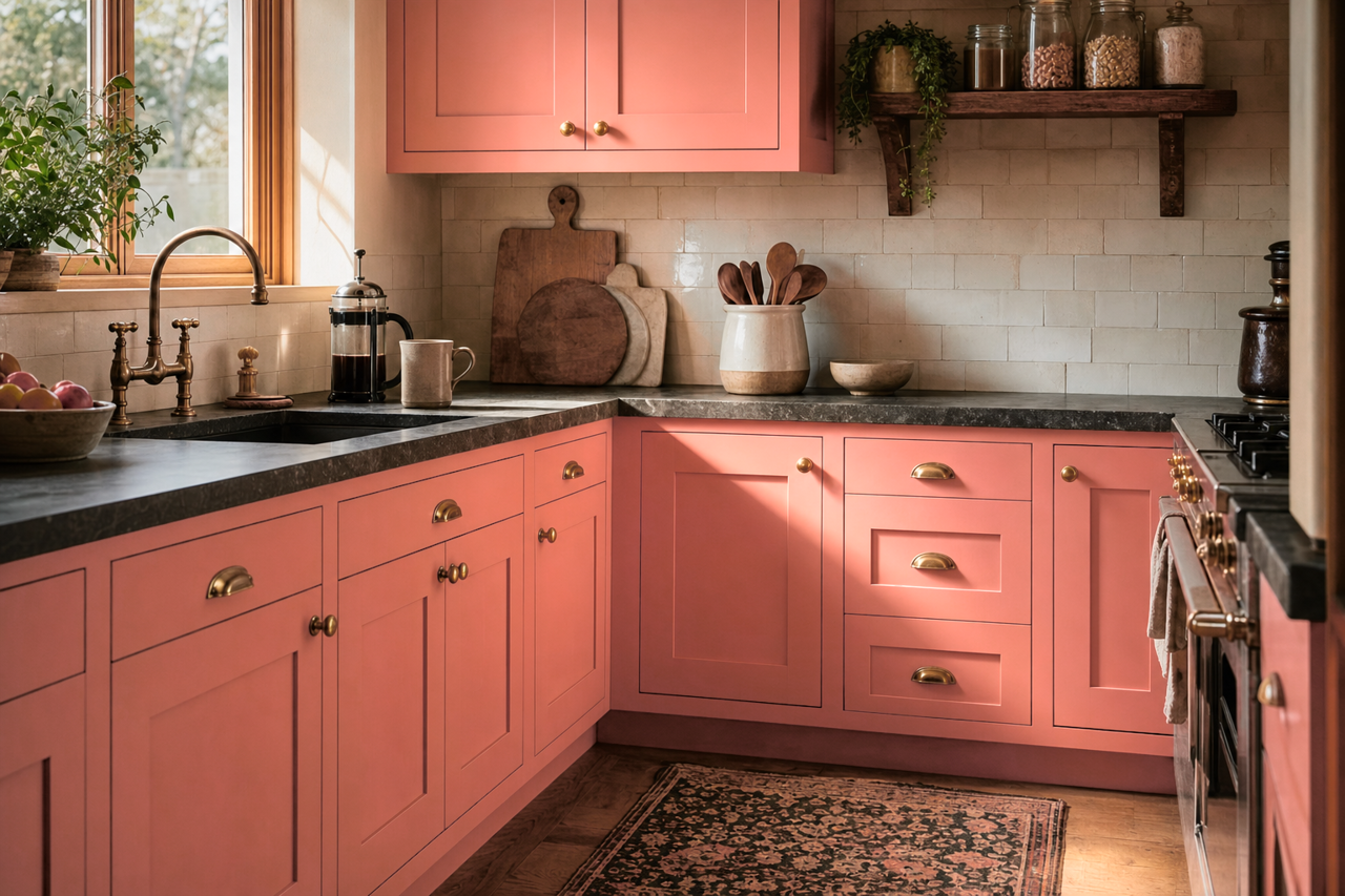 Amber Rose by Valspar on cabinets
