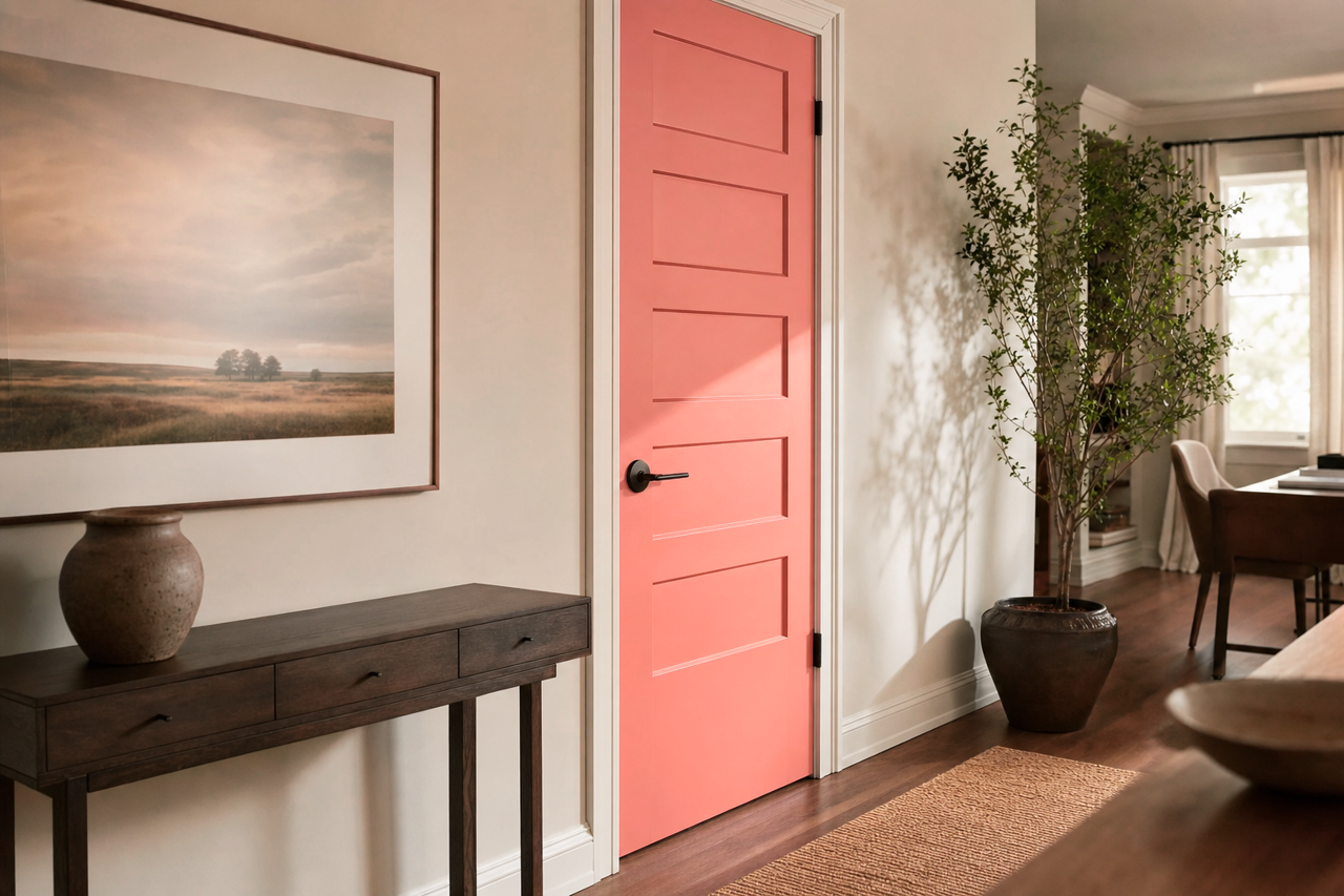 Salmon Rose by Valspar on interior-doors
