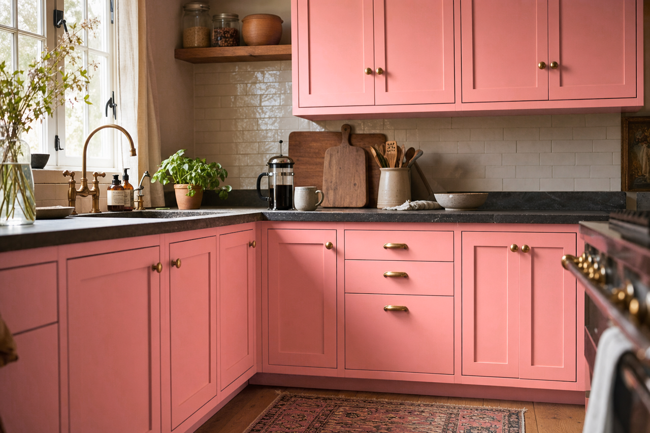 Coral by Benjamin Moore on cabinets