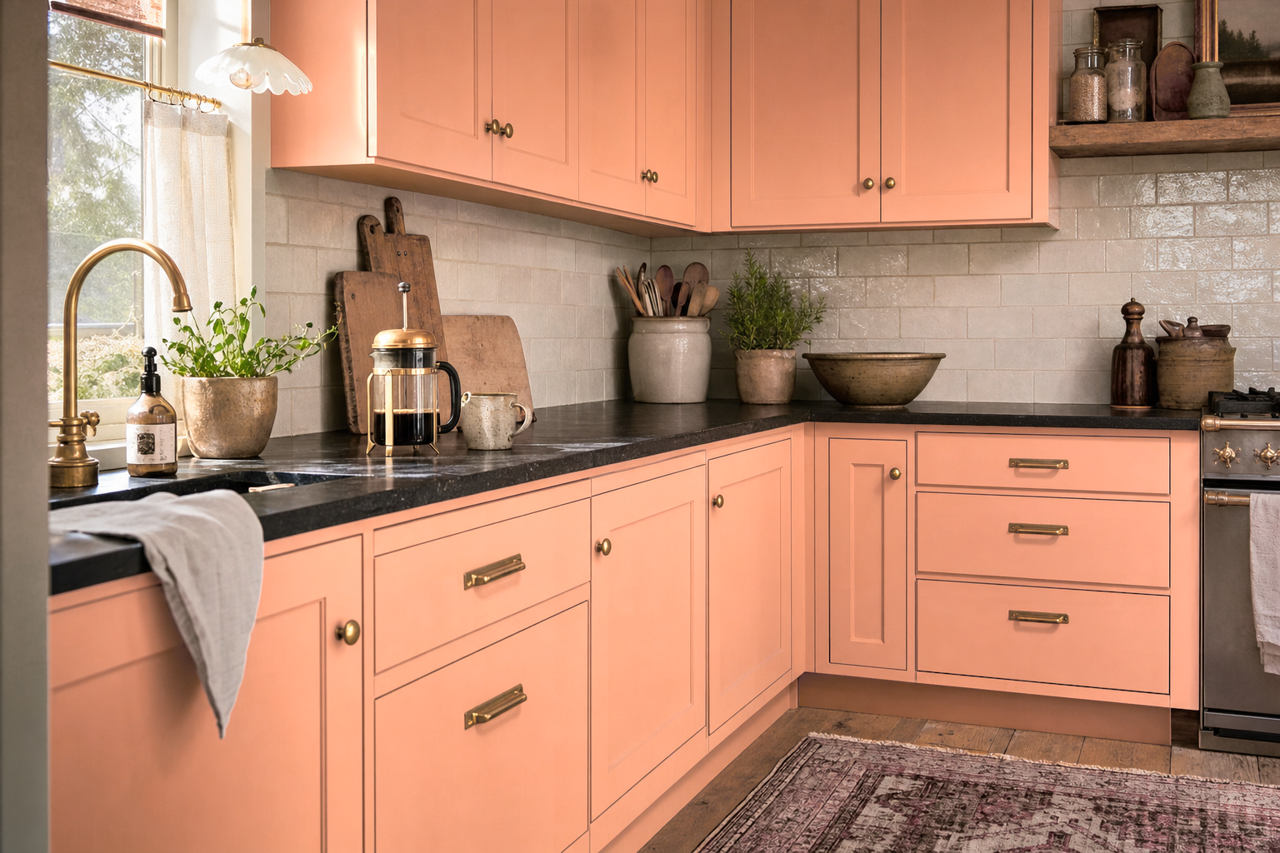 Sweet Marmalade by Valspar on cabinets