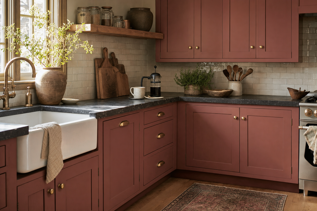 Chocolate Cherry by Valspar on cabinets