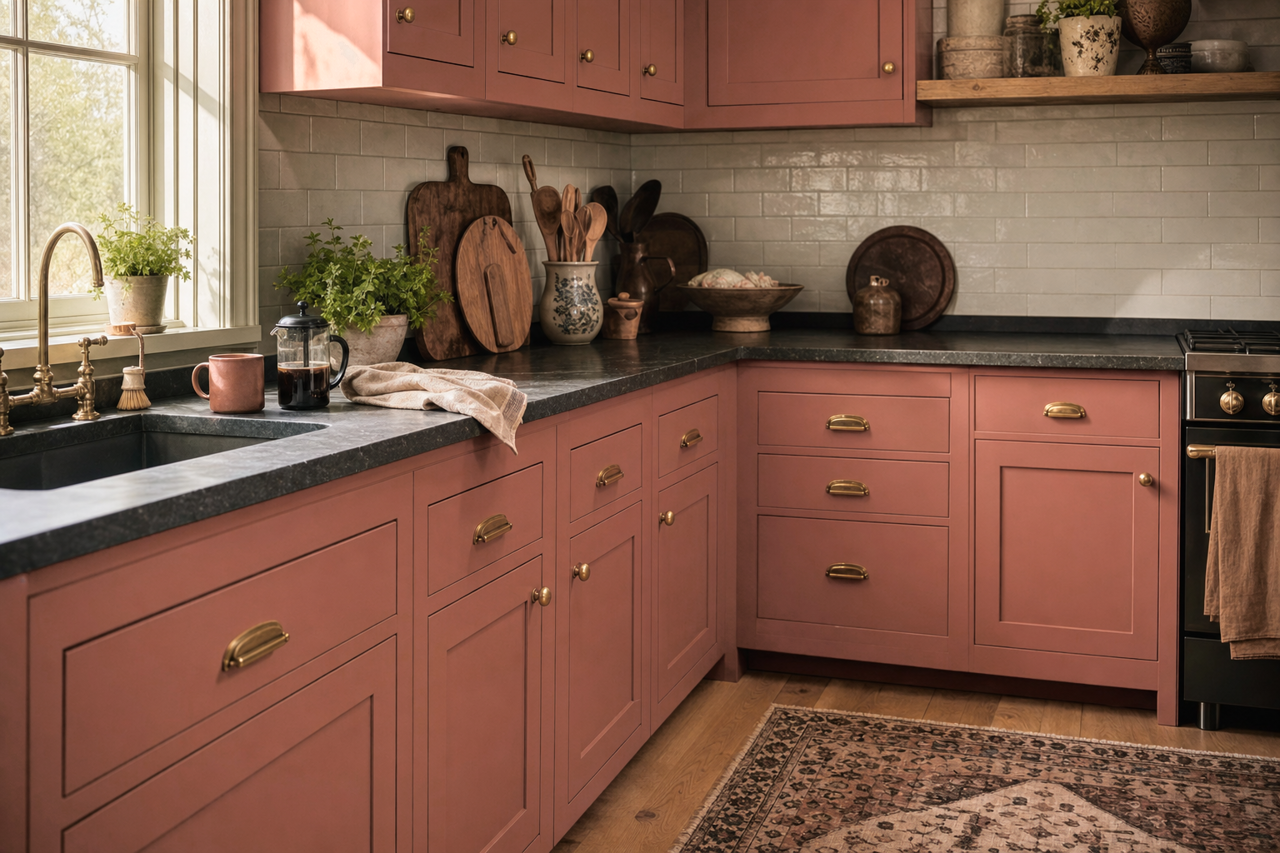 Deep Clay Red by Valspar on cabinets