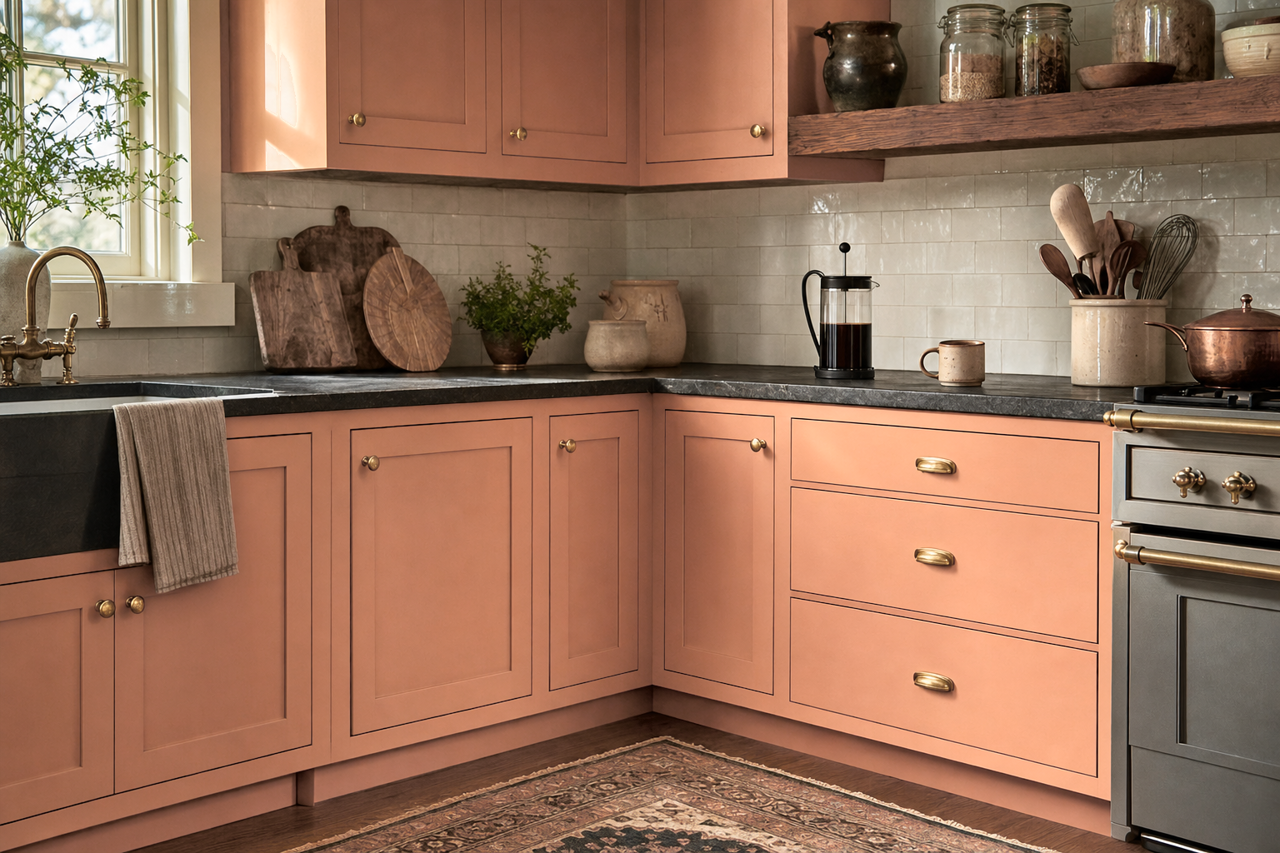 Kitchen Terra Cotta by Valspar on cabinets