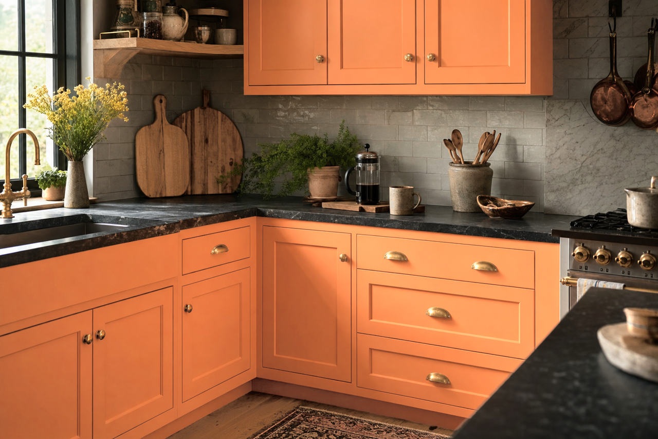 Tangerine by Valspar on cabinets