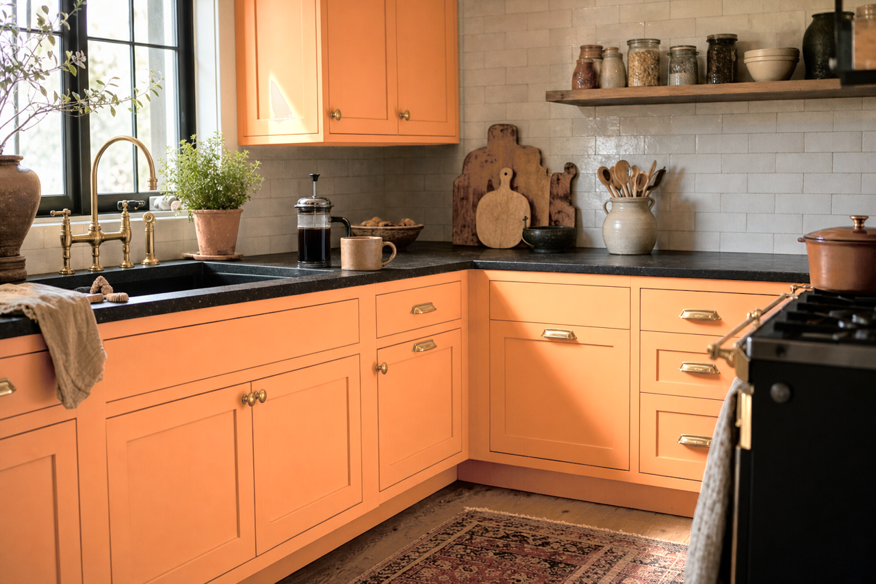 Orange Nut by Valspar on cabinets