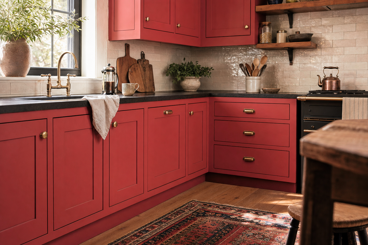 Chili by Benjamin Moore on cabinets