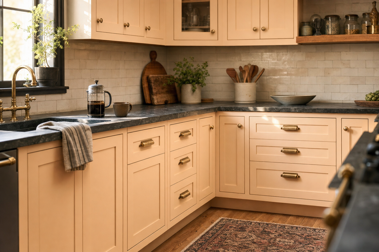 Orange Mist by Valspar on cabinets