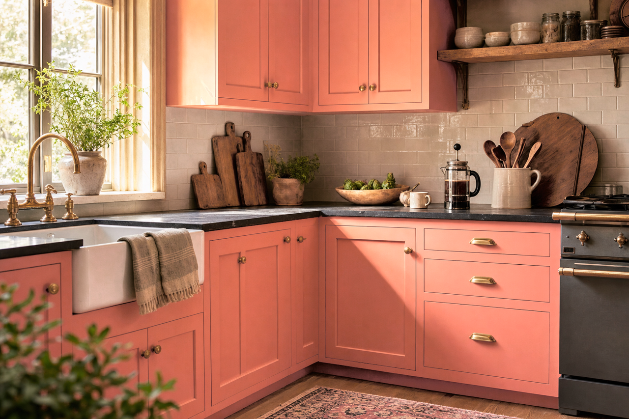 Desert Rose by Valspar on cabinets