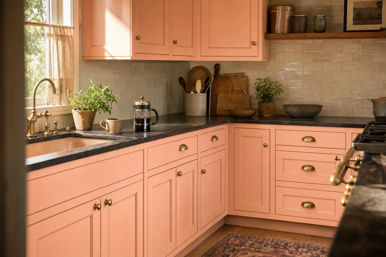 Crystal Coral by Valspar on cabinets