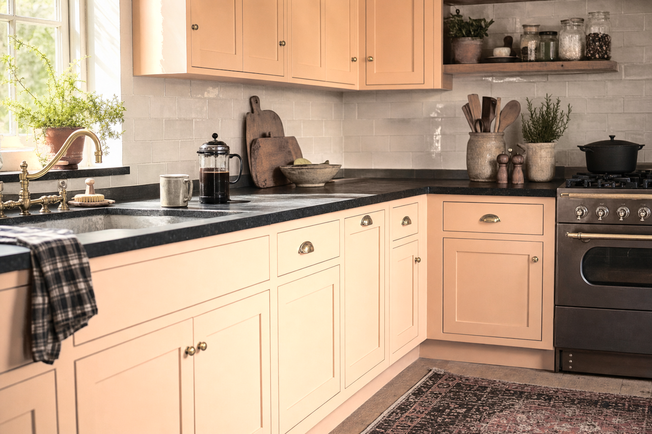 Special Peach by Valspar on cabinets