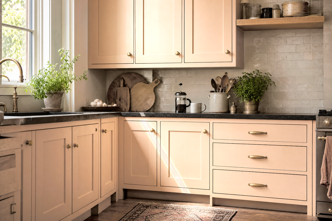 Mesa Sand by Valspar on cabinets
