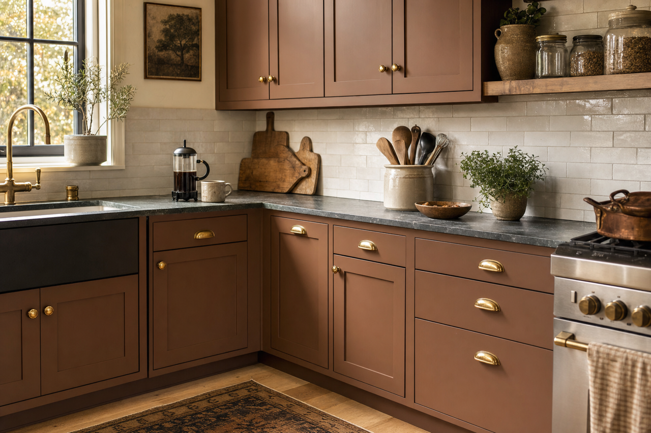 Deep Walnut by Valspar on cabinets