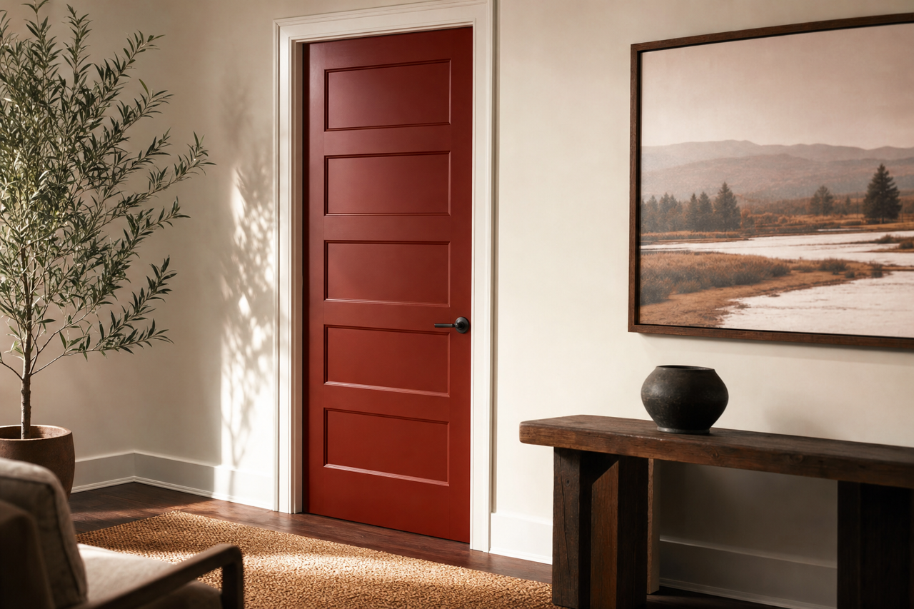 Red by Benjamin Moore on interior-doors