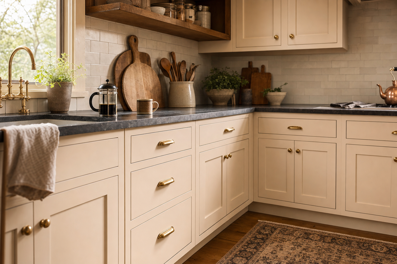 Bungalow White by Valspar on cabinets