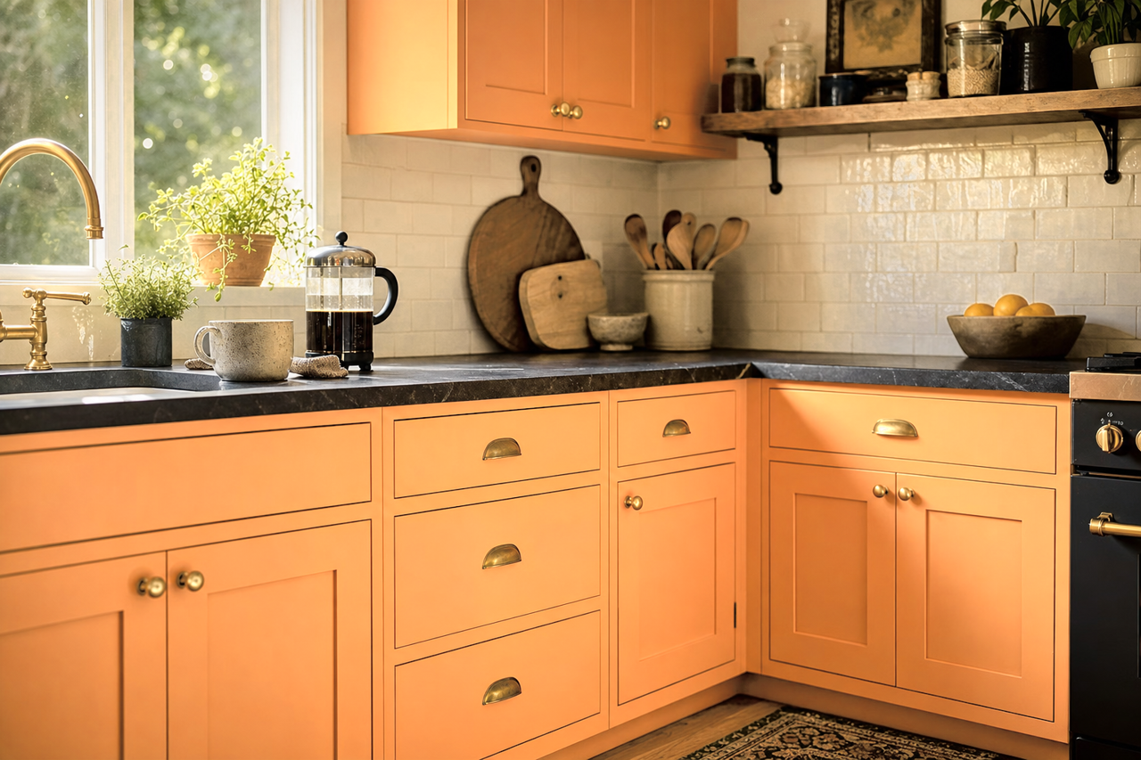Orange Ice by Valspar on cabinets