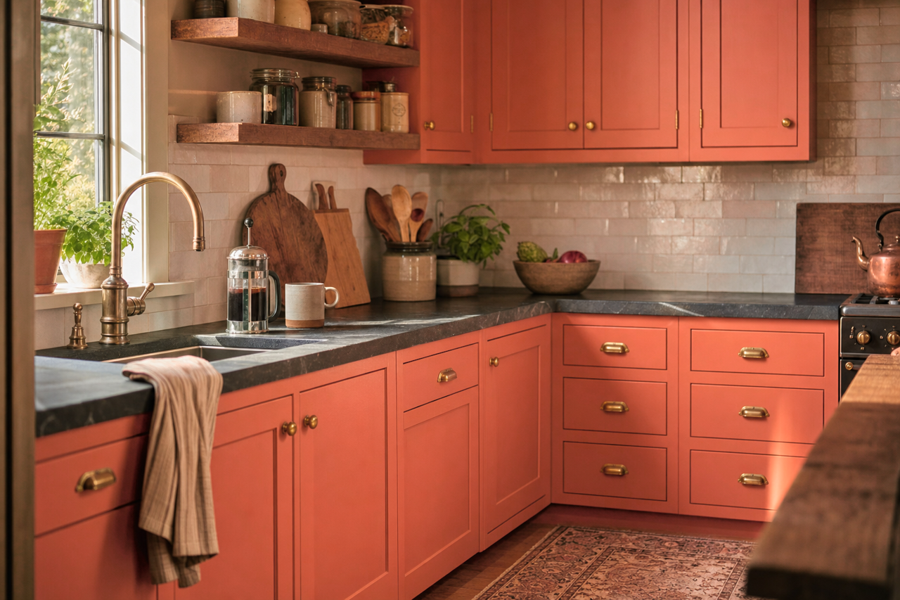 Roasted Pumpkin by Valspar on cabinets