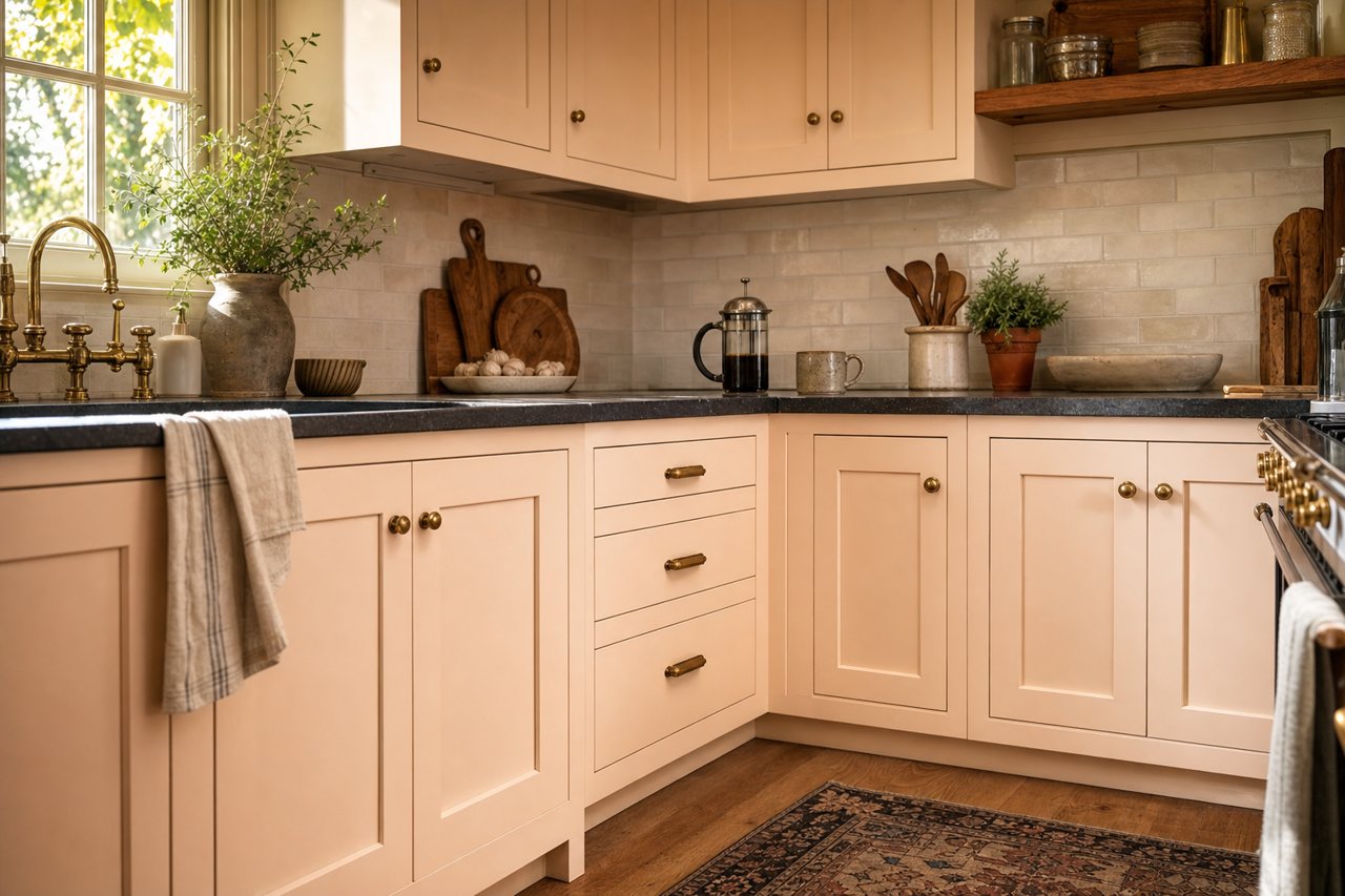 Crystal Pink by Valspar on cabinets