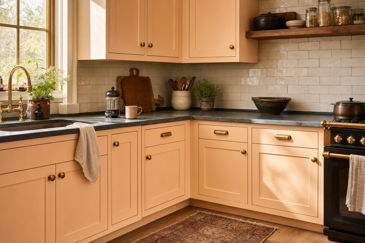Fair Peach by Valspar on cabinets