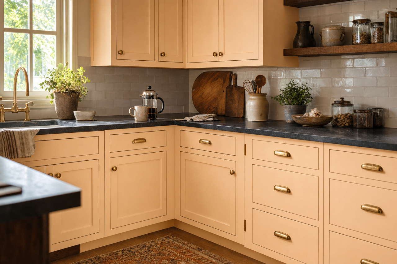 Subtle Suede by Valspar on cabinets