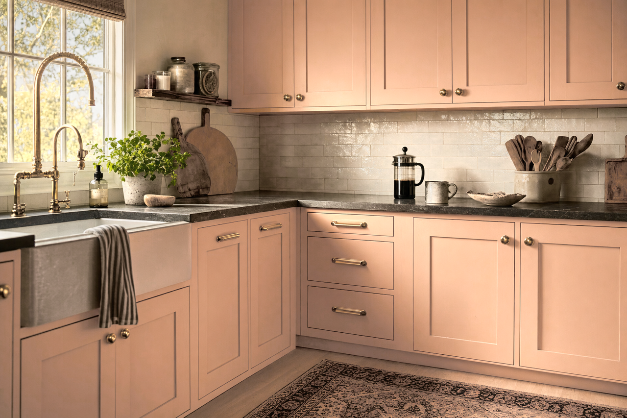 Mojave Sunset by Valspar on cabinets