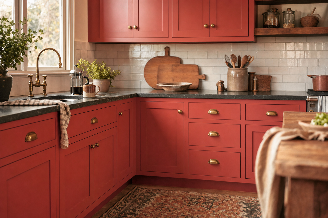 Rosy by Benjamin Moore on cabinets