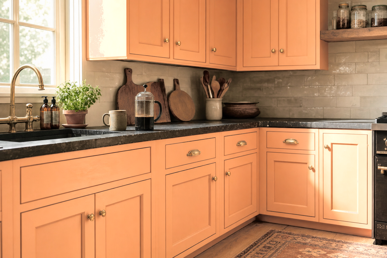 Apricot Honey by Valspar on cabinets
