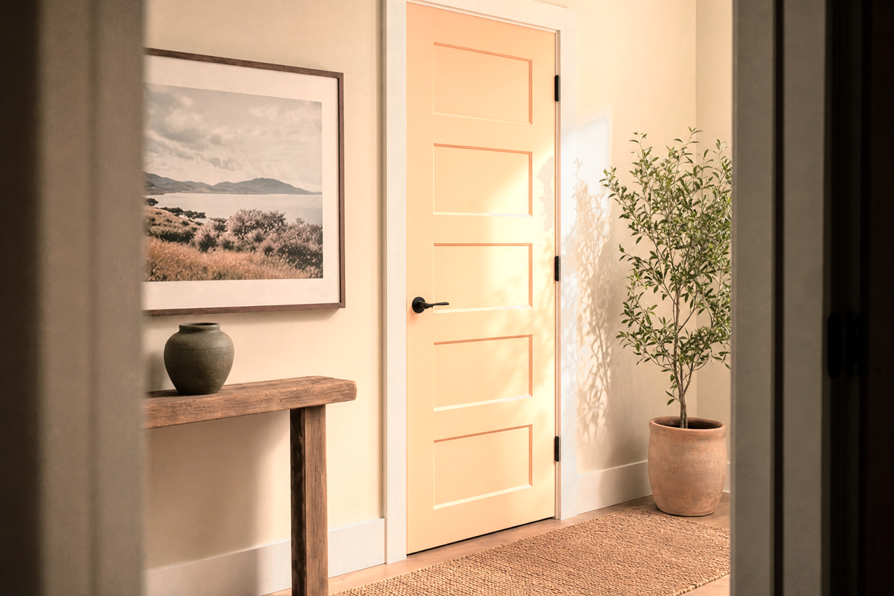 Peach Encounter by Valspar on interior-doors