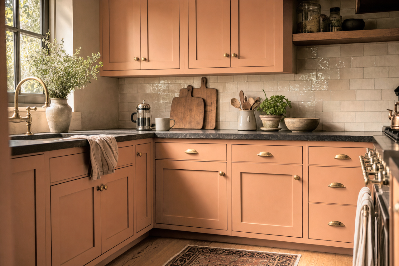 Greek Amber by Valspar on cabinets