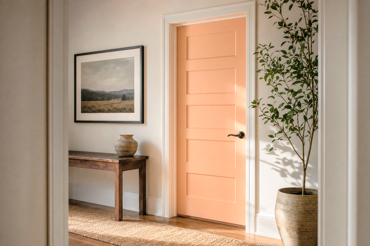 Perfect Peach by Valspar on interior-doors