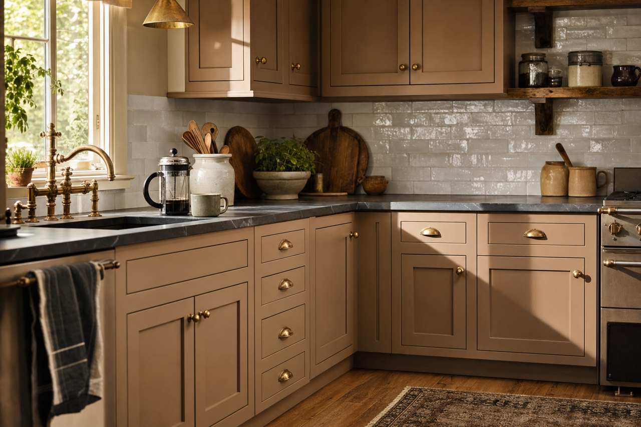Tempered Allspice by Valspar on cabinets