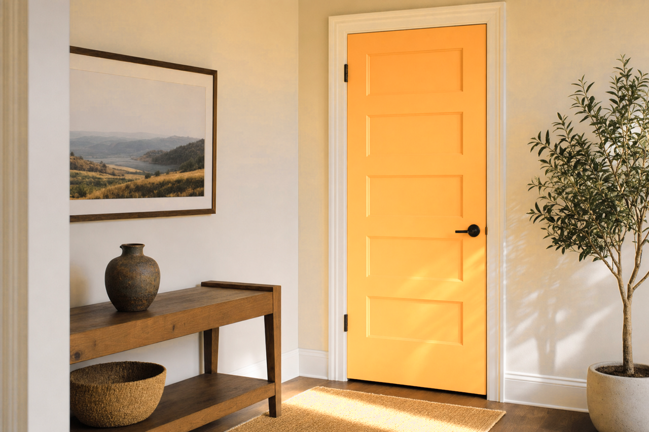 Orange Toffee by Valspar on interior-doors