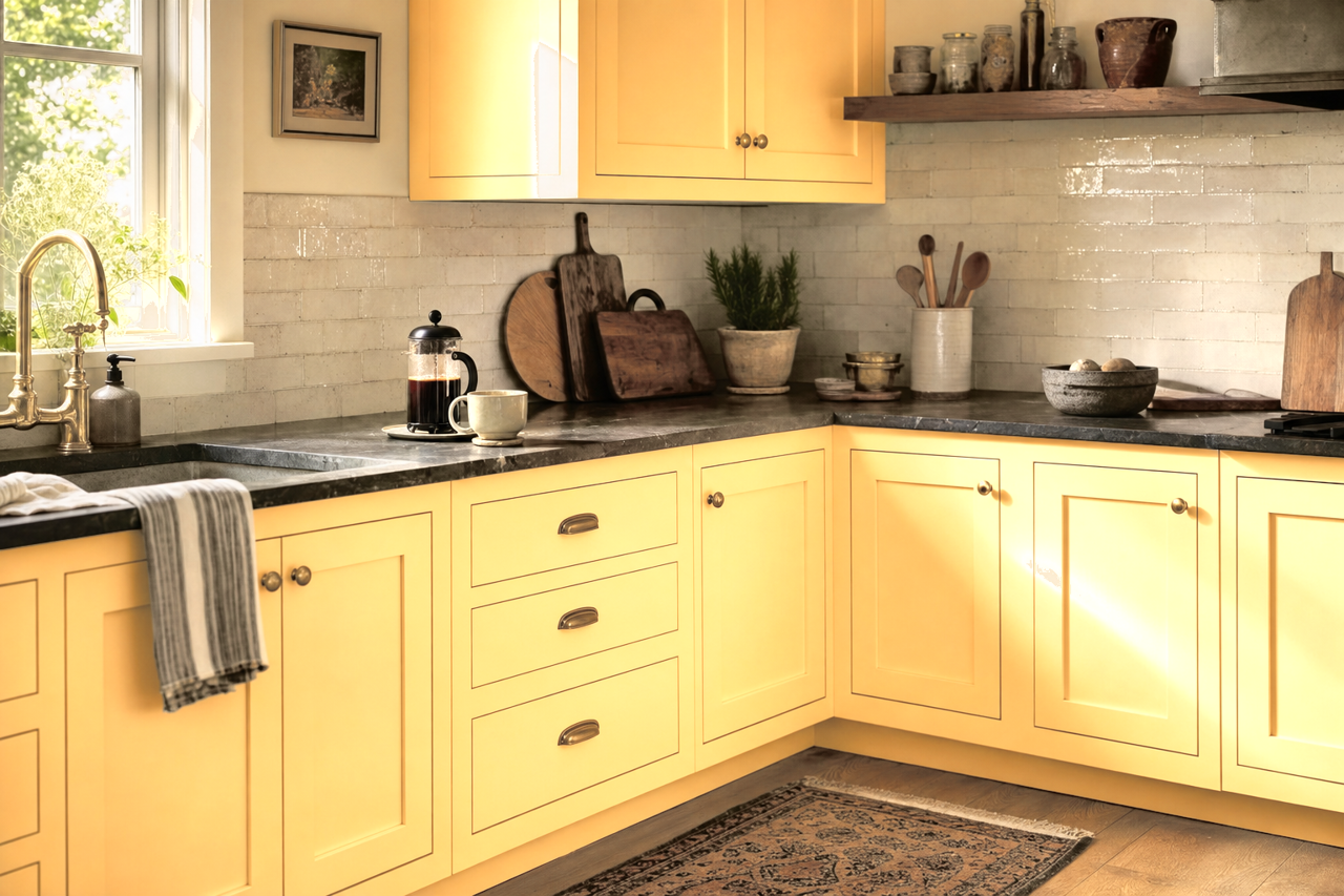Whipped Apricot by Valspar on cabinets