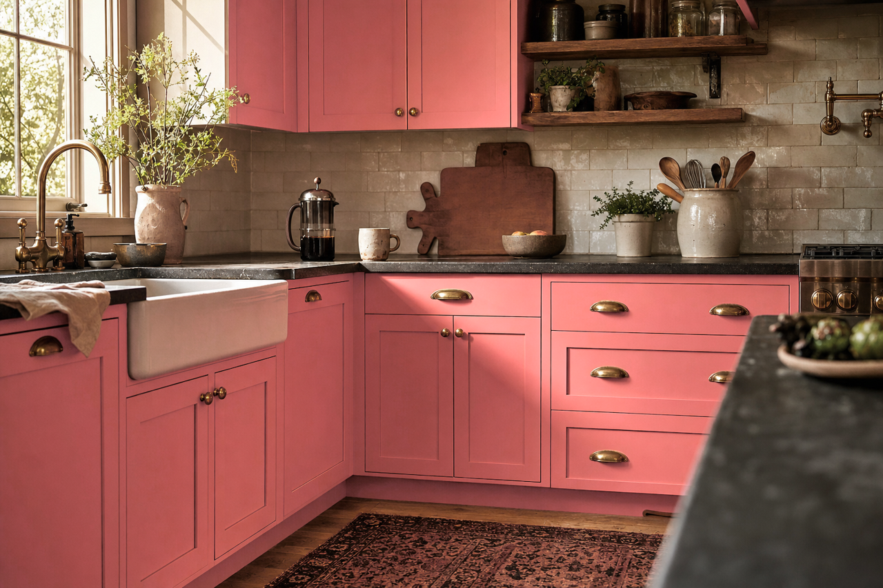Coral by Benjamin Moore on cabinets
