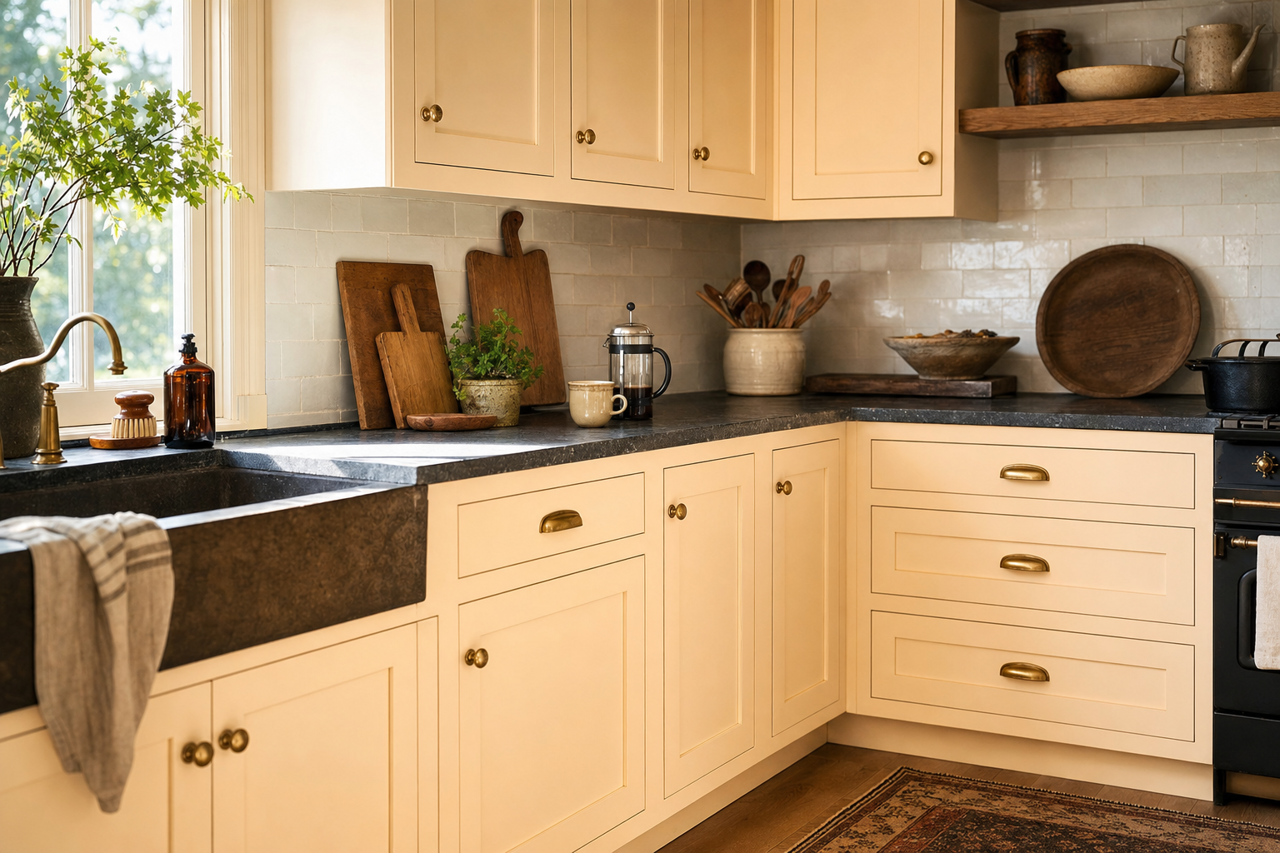 Orange Sparkle by Valspar on cabinets